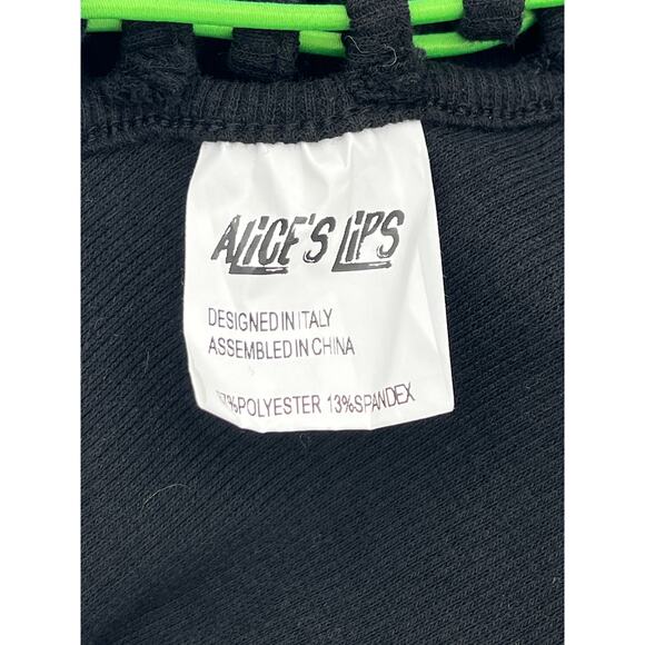 ALICE's LIPS Black Crop Ribbed Top w/Neon Green Laced Cording (Womens:  XS) - Picture 7 of 8
